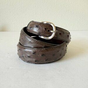 Rod Patrick Mens Full Quill Ostrich Leather Belt Dark Brown 1.25” Taper Sz 28